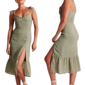 Abercrombie & Fitch Olive Polka Dot Midi Dress